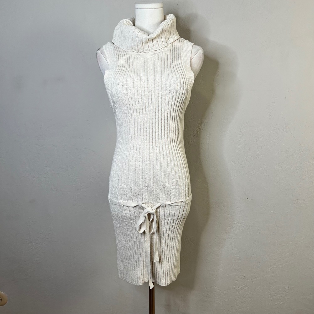 Free People Beach Silvia Cream Knit Sleeveless Turtleneck Mini Dress Large NWT